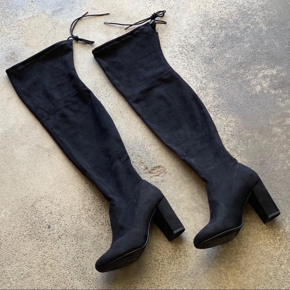 Restock! Soda Black Suede Over The Knee Heel Boots - Picture 6 of 8